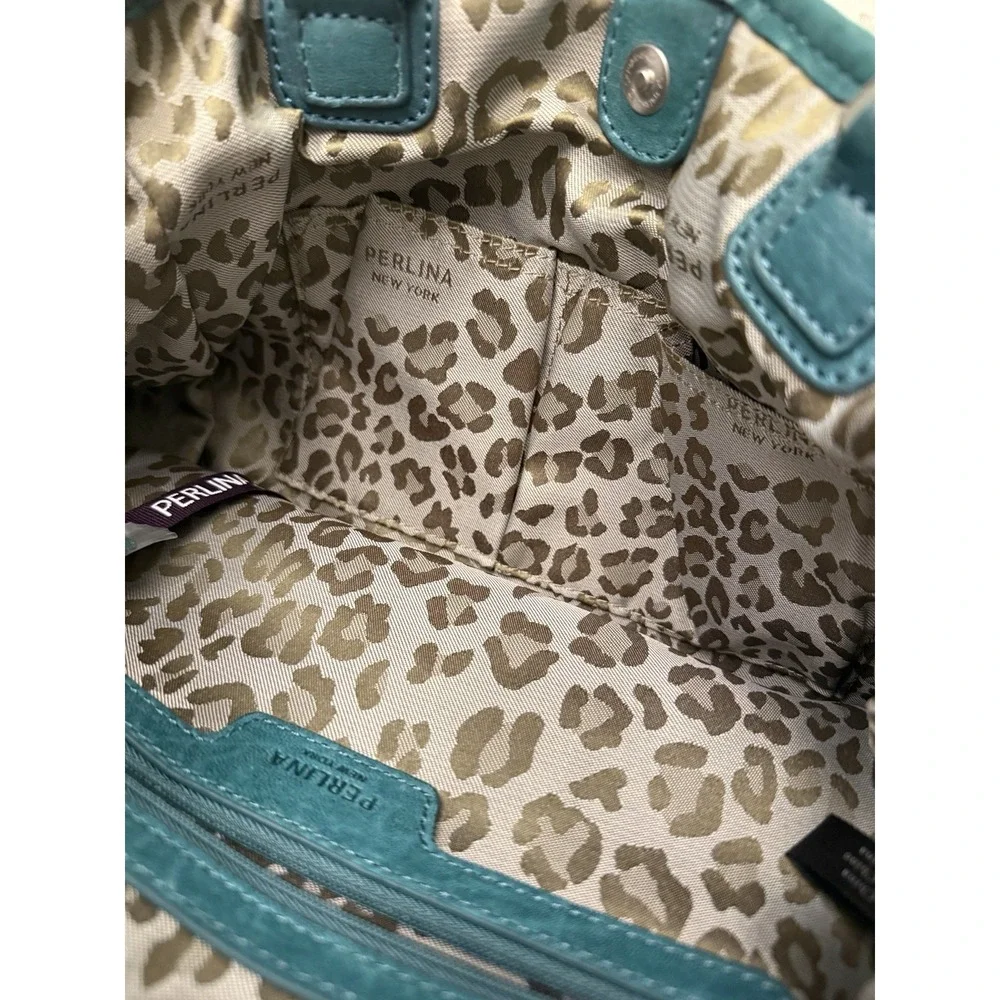 Perlina‎ Brushed Leather Hobo Shoulder Bag Purse Green Buckle Medium Tote
